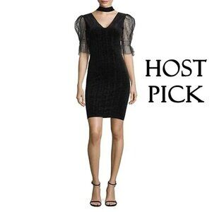 NWOT TFNC black & gold tulle sleeve choker velvet mini dress